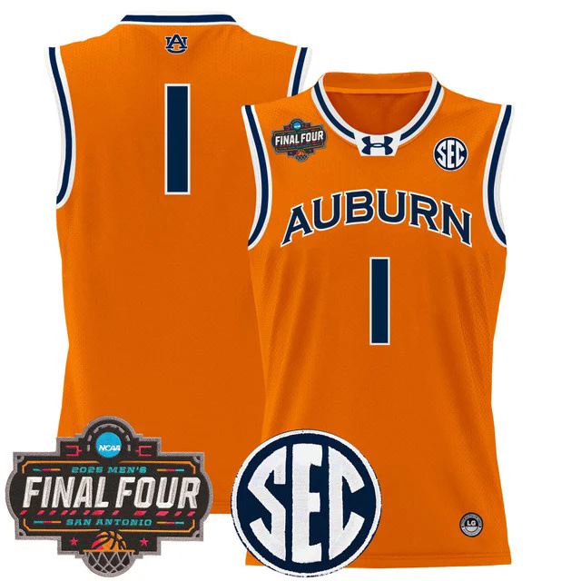 Men's Auburn Tigers 2025 Final Four Patch Lightweight Basketball Jersey ORANGE #1.webp