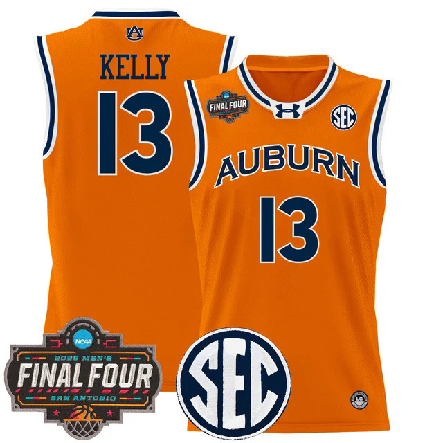 Men's Auburn Tigers 2025 Final Four Patch Lightweight Basketball Jersey ORANGE #13 MILES KELLY.webp