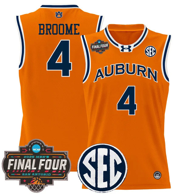Men's Auburn Tigers 2025 Final Four Patch Lightweight Basketball Jersey ORANGE #4 JOHNI BROOME.webp