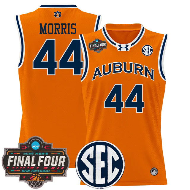 Men's Auburn Tigers 2025 Final Four Patch Lightweight Basketball Jersey ORANGE #44 CHRIS MORRIS.webp