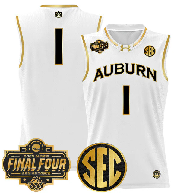 Men's Auburn Tigers 2025 Final Four Patch Lightweight Basketball Jersey WHITE #1.webp