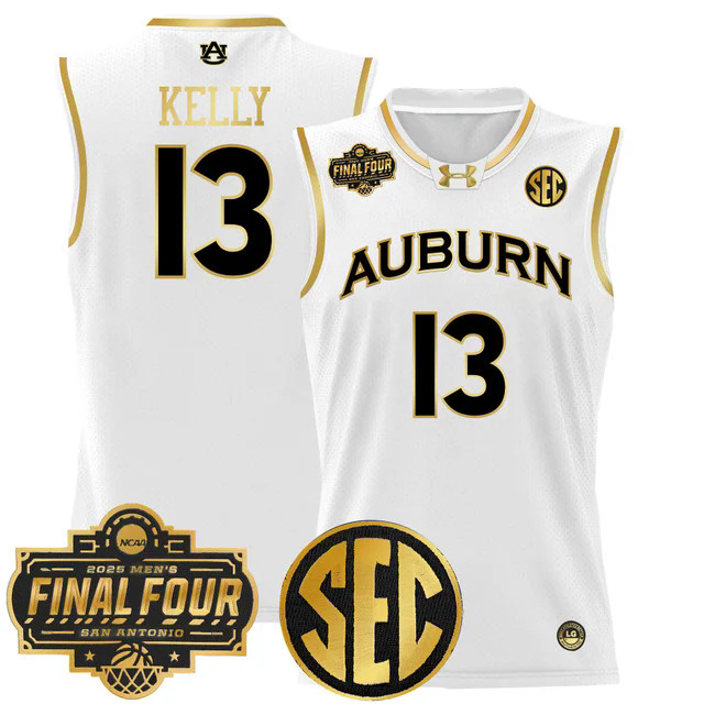 Men's Auburn Tigers 2025 Final Four Patch Lightweight Basketball Jersey WHITE #13 MILES KELLY.webp