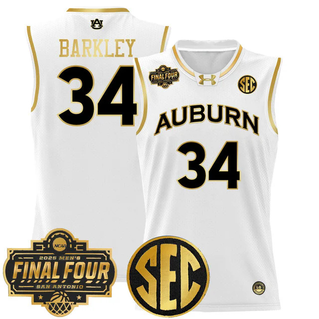 Men's Auburn Tigers 2025 Final Four Patch Lightweight Basketball Jersey WHITE #34 CHARLES BARKLEY.webp