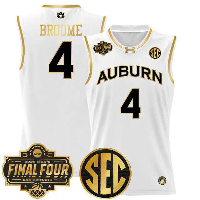 Men's Auburn Tigers 2025 Final Four Patch Lightweight Basketball Jersey WHITE #4 JOHNI BROOME.webp