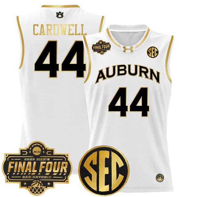 Men's Auburn Tigers 2025 Final Four Patch Lightweight Basketball Jersey WHITE #44 DYLAN CARDWELL.webp