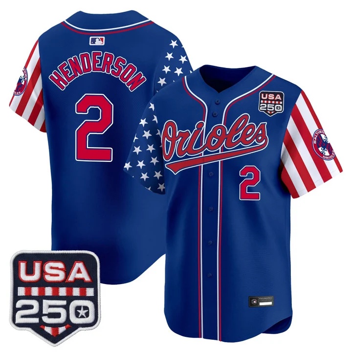Men's Baltimore Orioles America 250 Edition Vapor Premier Limited Jersey ROYAL #2 GUNNAR HENDERSON