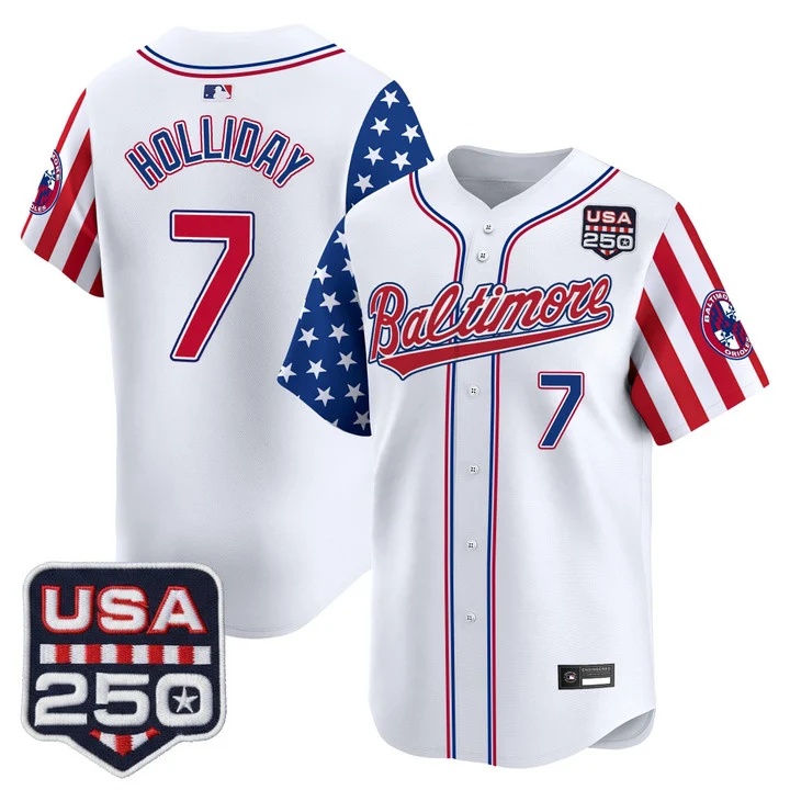 Men's Baltimore Orioles America 250 Edition Vapor Premier Limited Jersey WHITE #7 JACKSON HOLLIDAY