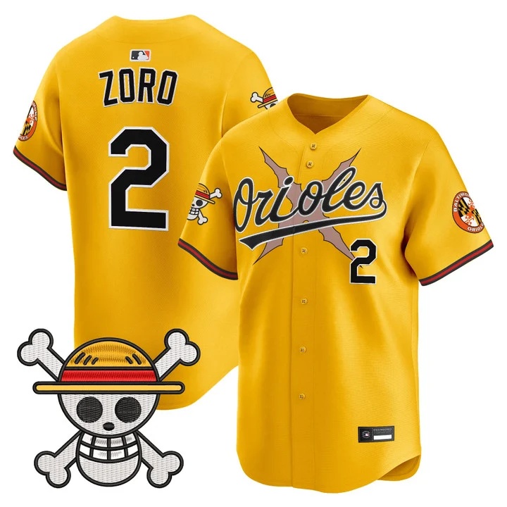 Men's Baltimore Orioles x One Piece Vapor Premier Limited Jersey GOLD#2 ZORO