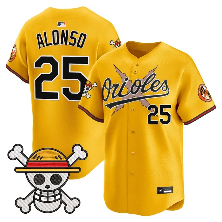Men's Baltimore Orioles x One Piece Vapor Premier Limited Jersey GOLD#25 PETE ALONSO
