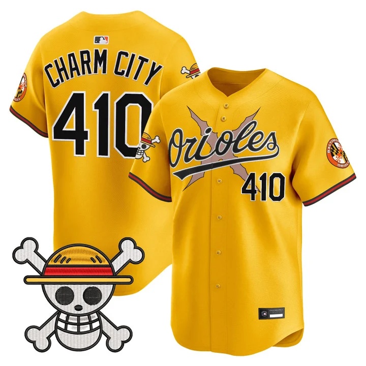 Men's Baltimore Orioles x One Piece Vapor Premier Limited Jersey GOLD#410 CHARM CITY