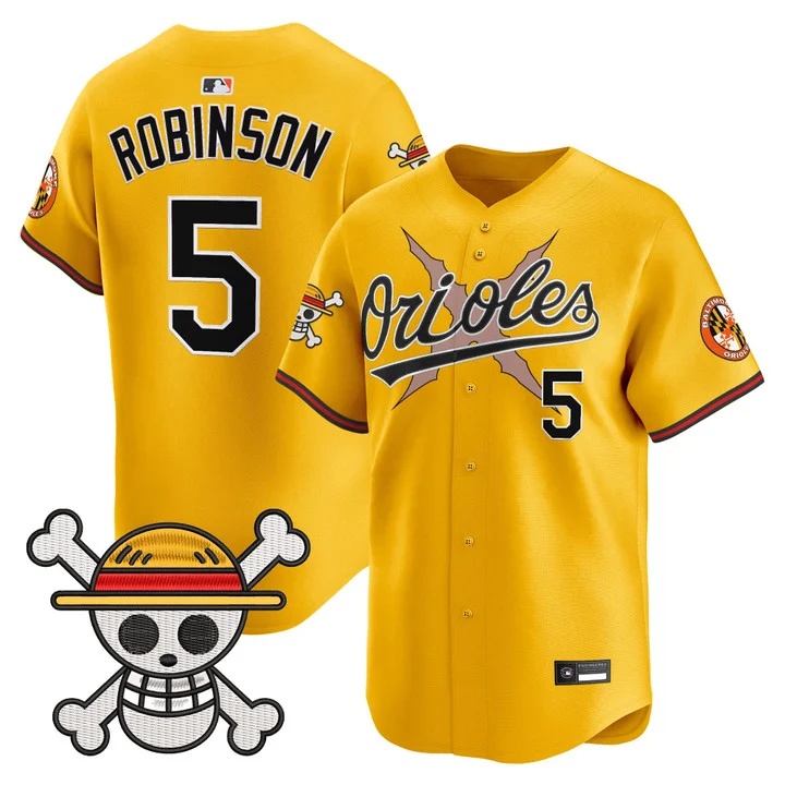 Men's Baltimore Orioles x One Piece Vapor Premier Limited Jersey GOLD#5 BROOKS ROBINSON