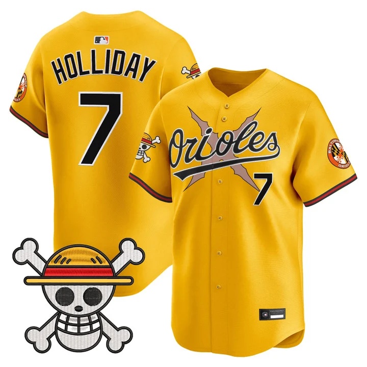 Men's Baltimore Orioles x One Piece Vapor Premier Limited Jersey GOLD#7 JACKSON HOLLIDAY