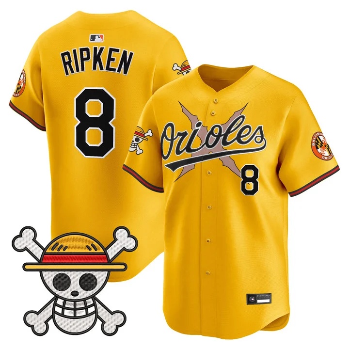 Men's Baltimore Orioles x One Piece Vapor Premier Limited Jersey GOLD#8 CAL RIPKEN