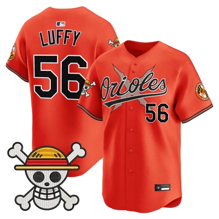 Men's Baltimore Orioles x One Piece Vapor Premier Limited Jersey ORANGE#56 LUFFY