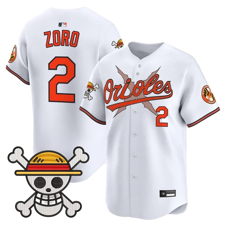 Men's Baltimore Orioles x One Piece Vapor Premier Limited Jersey WHITE#2 ZORO