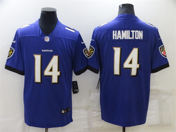 Men's Baltimore Ravens #14 Kyle Hamilton Nike Purple Vapor Limited Player Stitched Jersey