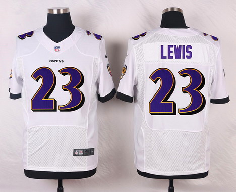 Men's Baltimore Ravens #23 Kendrick Lewis White Road NFL Nike Elite Stitched Jersey