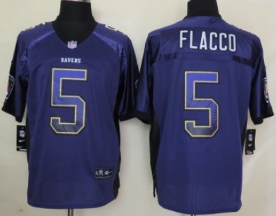 Men's Baltimore Ravens #5 Joe Flacco 2013 Nik Drift Fashion Purple Elite Stitched Jersey