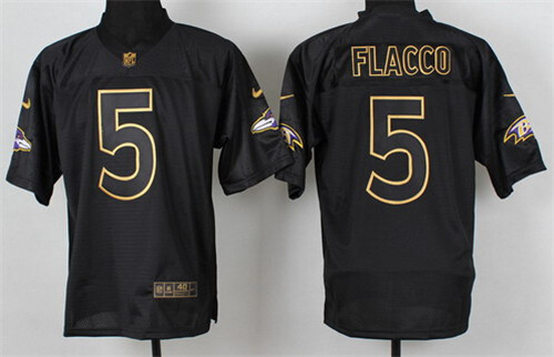 Men's Baltimore Ravens #5 Joe Flacco 2014 PRO Gold Lettering Nike Fashion Stitched Jerseys