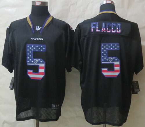 Men's Baltimore Ravens #5 Joe Flacco 2014 USA Flag Fashion Black Nik Elite