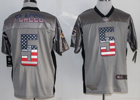 Men's Baltimore Ravens #5 Joe Flacco 2014 USA Flag Fashion Gray Nik Elite Stitched Jerseys