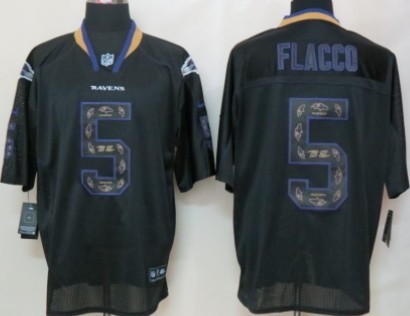 Men's Baltimore Ravens #5 Joe Flacco Nik Lights Out Black Ornamented Elite Jersey
