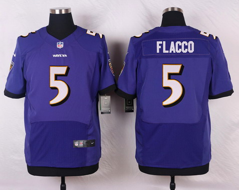 Men's Baltimore Ravens #5 Joe Flacco Purple Nik Elite Stitched Jersey