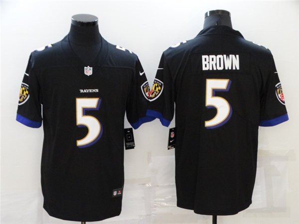 Men's Baltimore Ravens #5 Marquise Brown Nike Black Vapor Limited Player Stitched Jersey