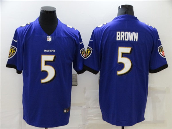 Men's Baltimore Ravens #5 Marquise Brown Nike Purple Vapor Limited Player Stitched Jersey