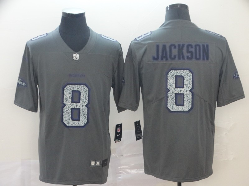 Men's Baltimore Ravens #8 Lamar Jackson NFL Pro Line Gray Static Fashion Jersey
