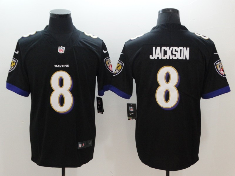 Men's Baltimore Ravens #8 Lamar Jackson Nike Black Vapor Limited Player Jersey