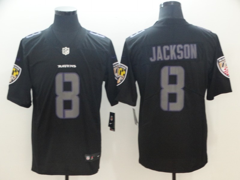 Men's Baltimore Ravens #8 Lamar Jackson Nike Fashion Impact Black Color Rush Limited Jersey