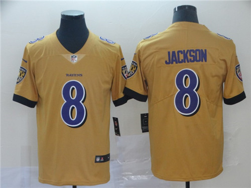 Men's Baltimore Ravens #8 Lamar Jackson Nike Gold Inverted Limited Football Stitched Jersey