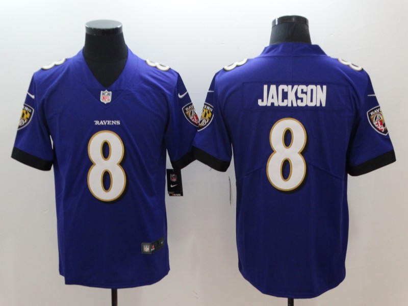 Men's Baltimore Ravens #8 Lamar Jackson Nike Purple Vapor Limited Player Football Jersey