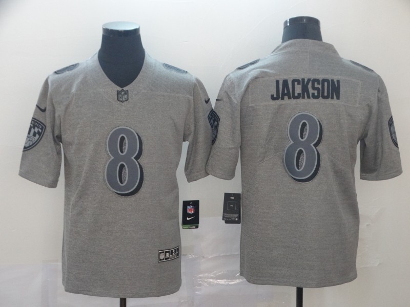 Men's Baltimore Ravens #8 Lamar Jackson Nike Silver Inverted Legend Stitched Jersey