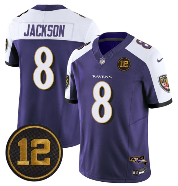 Men's Baltimore Ravens #8 Lamar Jackson Purple Alternate 2025 F.U.S.E Jacoby Jones Patch Vapor Limited Football Jersey