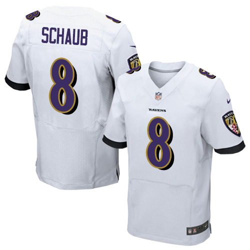 Men's Baltimore Ravens #8 Matt Schaub White Road NFL Nike Elite Jersey