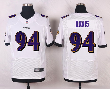 Men's Baltimore Ravens #94 Carl Davis White Road NFL Nike Elite Stitched Jersey