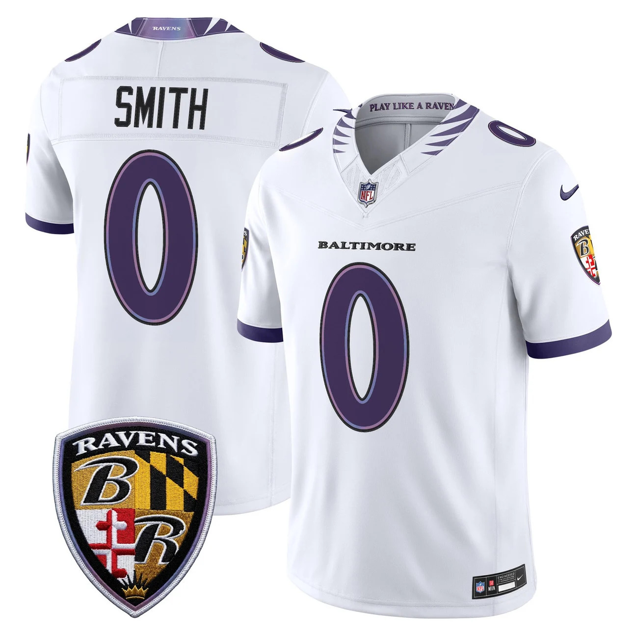 Men's Baltimore Ravens 2026 Vapor Limited Jersey WHITE #0 ROQUAN SMITH