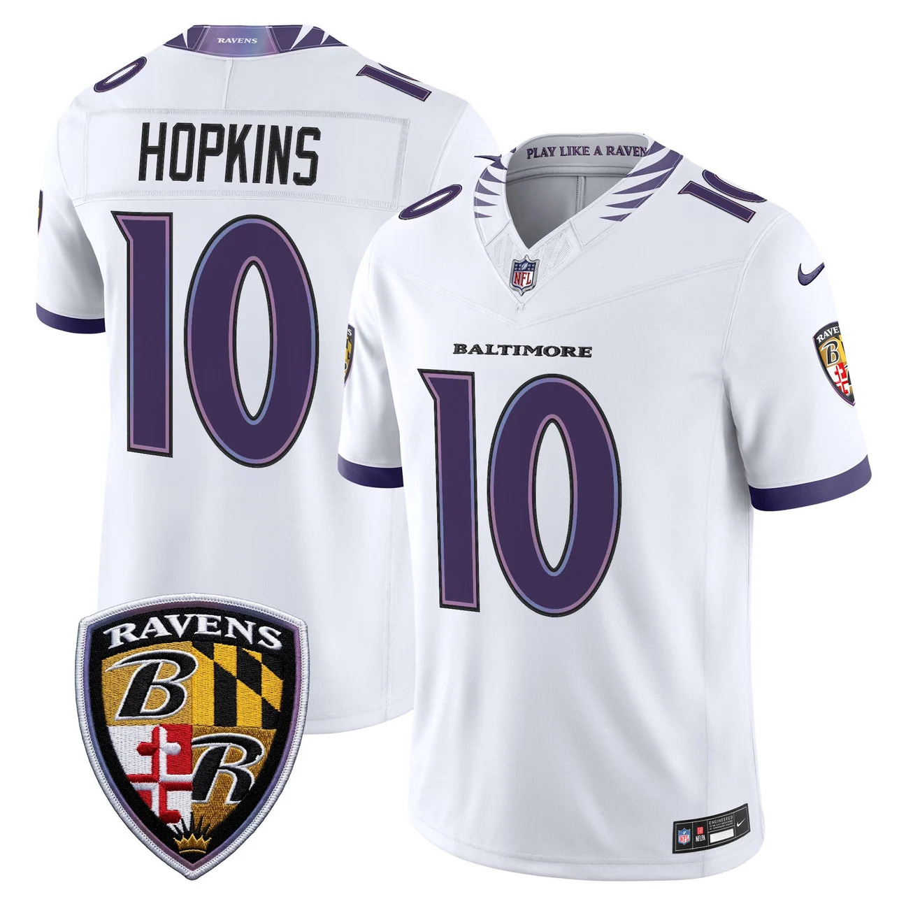 Men's Baltimore Ravens 2026 Vapor Limited Jersey WHITE #10 DEANDRE HOPKINS