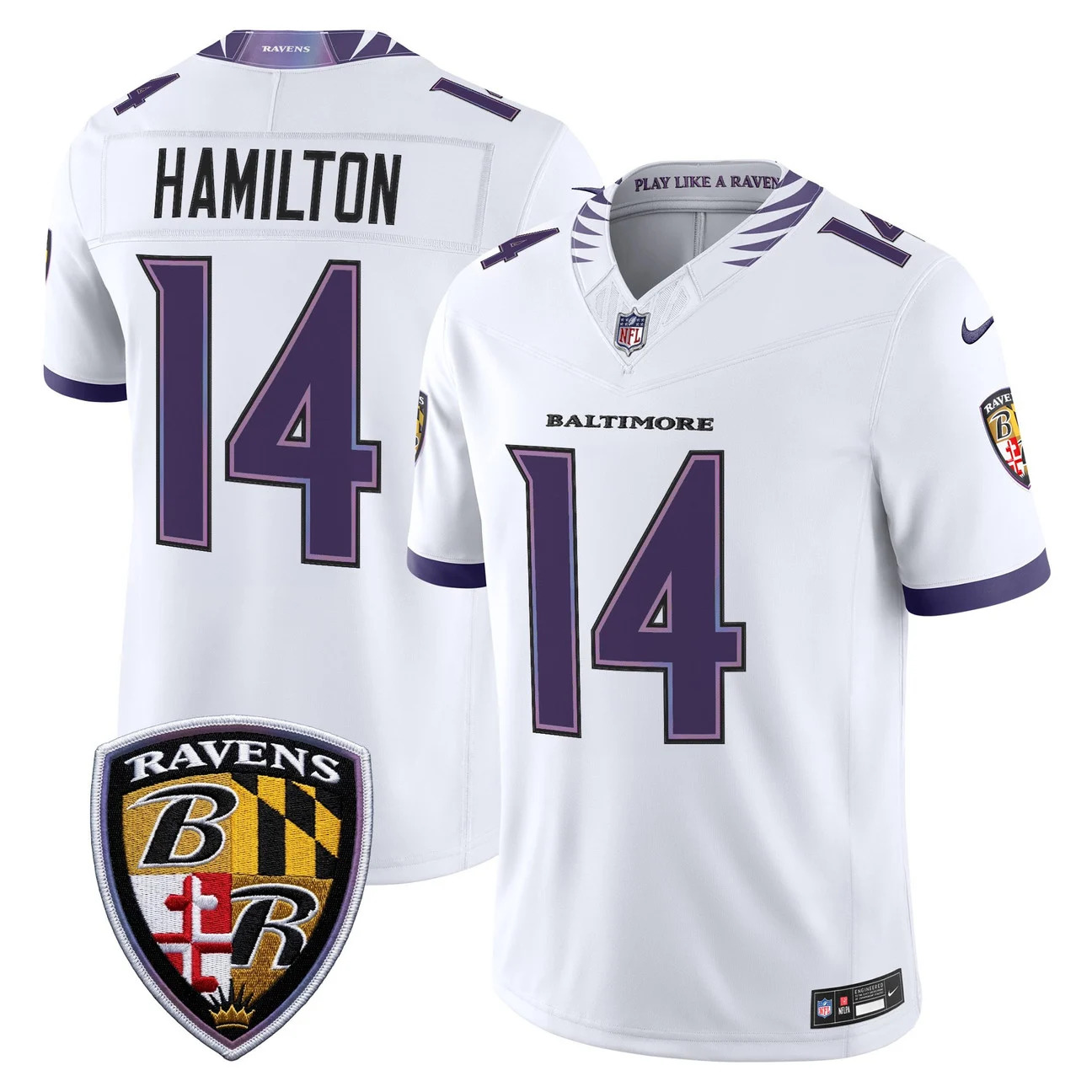 Men's Baltimore Ravens 2026 Vapor Limited Jersey WHITE #14 KYLE HAMILTON