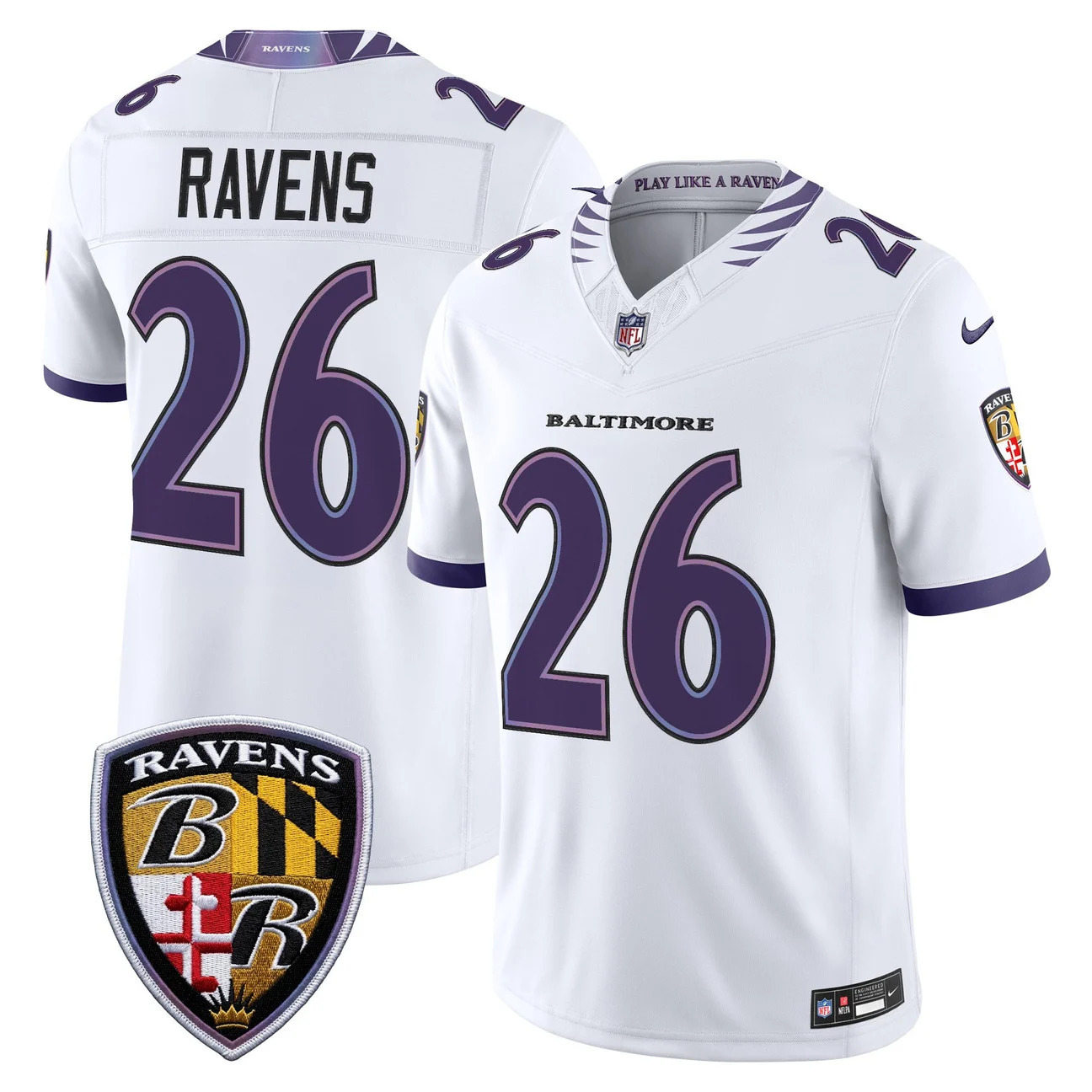 Men's Baltimore Ravens 2026 Vapor Limited Jersey WHITE #26 RAVENS