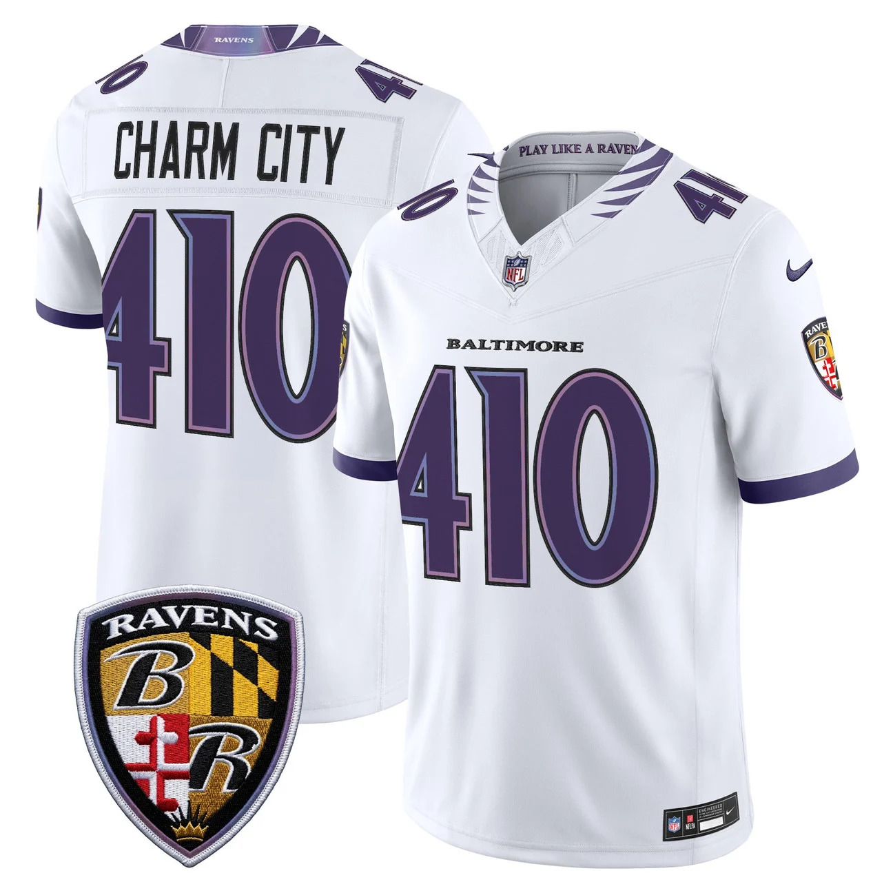 Men's Baltimore Ravens 2026 Vapor Limited Jersey WHITE #410 CHARM CITY