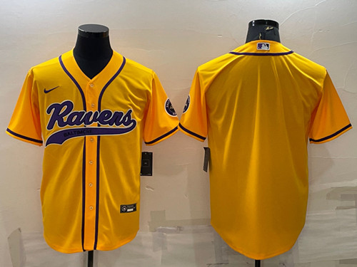 Men's Baltimore Ravens Blank Yellow With Patch Cool Base Stitched Baseball Jersey