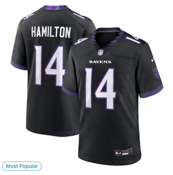 Men's Baltimore Ravens Kyle Hamilton Nike Black Alternate Game Jersey
