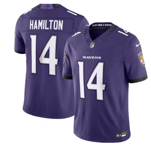 Men's Baltimore Ravens Kyle Hamilton Nike Purple Vapor F.U.S.E. Sewn Down Limited Jersey