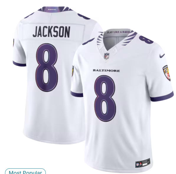 Men's Baltimore Ravens Lamar Jackson Nike White Vapor F.U.S.E. Sewn Down Limited Jersey