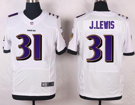 Men's Baltimore Ravens Retired Player #31 Jamal Lewis White Nike Elite Jersey