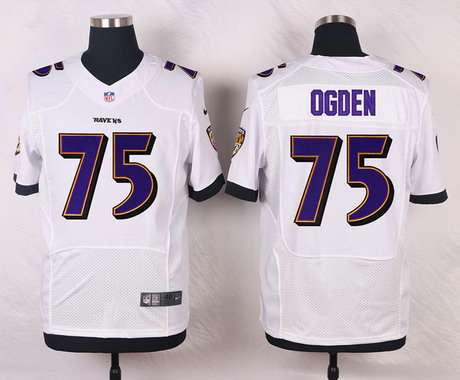 Men's Baltimore Ravens Retired Player #75 Jonathan Ogden White Elite Jersey