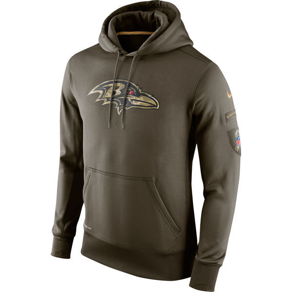 Men's Baltimore Ravens Team Logo Green Stitched Nike Olive Salute To Service Hoodie